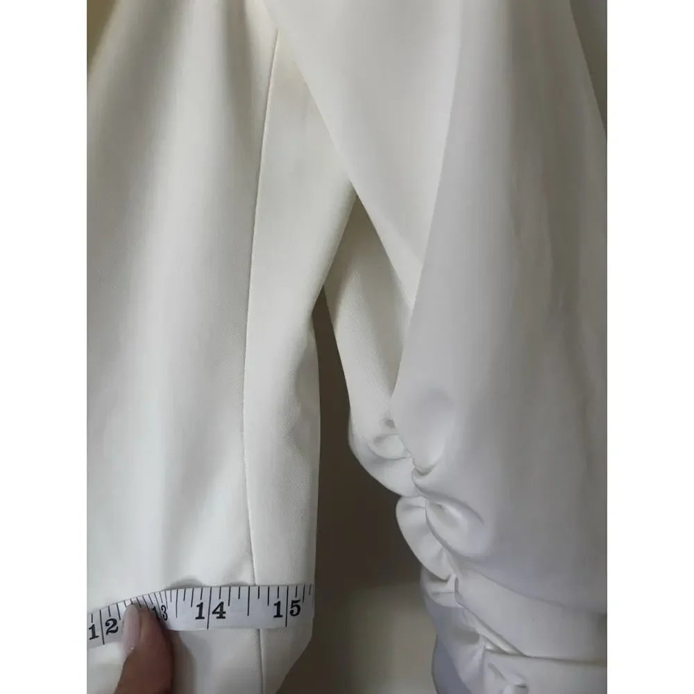 Elizabeth and James Blazer Jacket 6 White Fitted Womens 3/4 Ruched Sleeve Lined